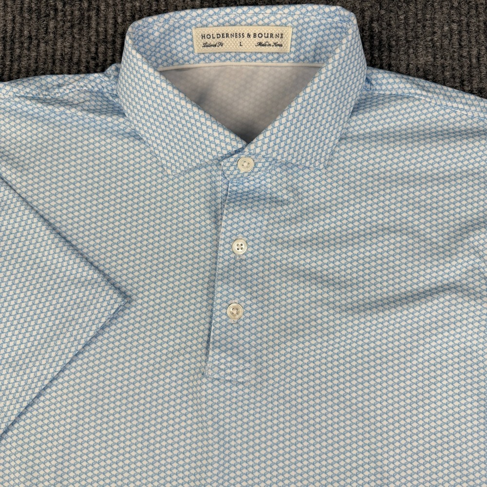 Holderness & Bourne Polo Shirt Mens Large The Windsor Performance Golf Geometric